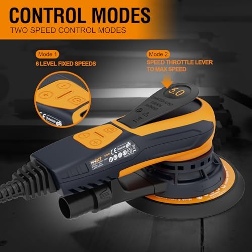 MAXXT Electric 5mm Random Orbital Sander with Tool Case, Palm Sander with Brushless Motor, 5&6Inch Sanding Pads, Central Vacuum, Sanders for Woodworking, Primary Wood and Panel Processing