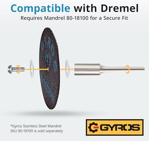 GYROS Cut-Off Wheels for Rotary Tools – 1.5” High-Tensile Fiberglass Reinforced, 12-Pack | Ideal for Cutting Hardened/Unhardened Steel, Steel Alloys, Hard Bronze, Metal | Made in USA 11-32156/12