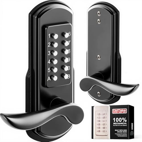 Mechanical Door Lock with Handle, Left Handed Keyless Entry Door Lock with Keypad, Combination Door Lever Lock - Not Deadbolt