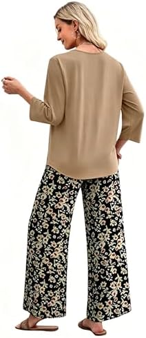 WIHOLL Two Piece Sets for Women Lounge 3/4 Length Sleeve Womens Tops Graphic Pants with Pockets Summer Outfits 2026