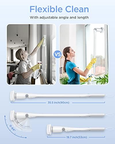Electric Spin Scrubber, 360 Cordless Shower Scrubber, Electric Spin Cleaner with 4 Replaceable Shower Cleaning Brush Heads and 1 Extension Arm for Tub, Tile, Kitchen, Bathroom