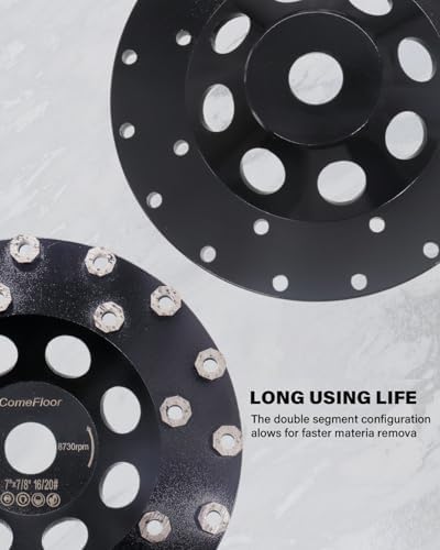 Diamond Grinding Cup Wheel for Hard Concrete Floor, Epoxy Coating Removal, 24 Aggressive Honeycomb Segments, 7 Inch 7/8" Arbor, 16/20 Grit