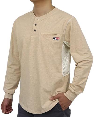 BOCOMAL FR Shirts for Summer Breathable Vented Mesh Flame Resistant Henley