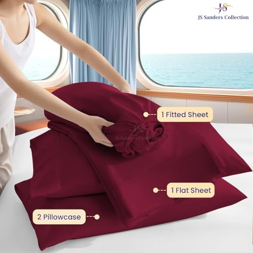 JS Sanders Collection 4PC Boat Sheet Set Universal V Berth, Burgundy