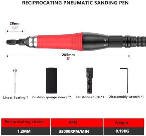 Reciprocating sander, pneumatic sanding pen, 35,000 RPM/MIN, adjustable mini pen-shaped sanding tool for efficient sanding and polishing of surfaces, small sanding and polishing(1.2mm stroke)