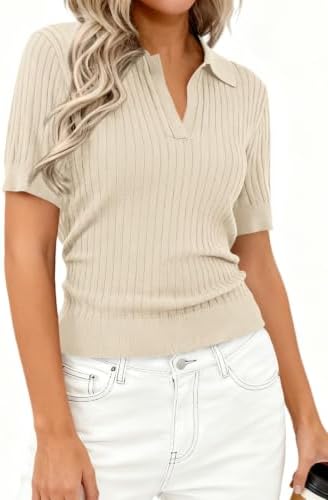 PRETTYGARDEN Women's Short Sleeve Sweater Polo Shirts