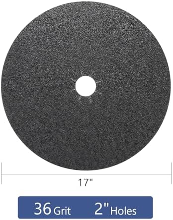 HUAALIUCHE Floor Sanding Disc Cloth-Backed Silicon Carbide，17" x 2" Holes for Concrete, Stone, 36 Grit, 6-Pack