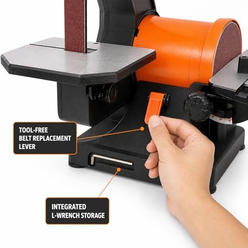 1x30 Belt Sander and 5 Inch Disc Sander - Mini Belt Sander | Tool-Free Benchtop Belt Sander with Dual Dust Ports | Cast Aluminum Bench Sander for Woodworking & Knife Making | Black