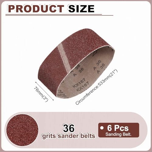 HARFINGTON 3 x 21 Inch Sanding Belts, 6 Pcs 36 Grits Aluminum Oxide Abrasive Belt Sander File Belt for Woodworking, Metal Polishing, Knife Sharpener