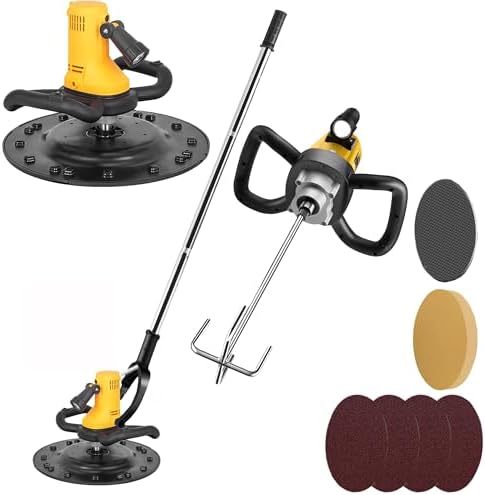 Concrete Trowel, 80-200RPM Electric Concrete Trowel with Concrete Mixer, Extension Rod, Grinding Discs for Floor Wall Plaster Mortar Putty Cement Finishing Polishing Sander Machine