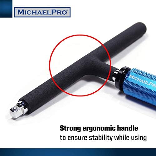 MichaelPro Adjustable T Handle Speed Wrench Set for 1/4 and 3/8 Inch Drive, Speed Handle T Wrench with 2-Way Square Drive Design, 3 Grip Positions, Patented Spinner Handle (2-Piece)