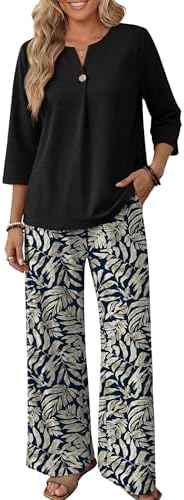 WIHOLL Two Piece Sets for Women 3/4 Length Sleeve Lounge Sets Summer Spring Vacation Travel Outfits Fashion Clothing