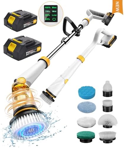 Qimedo Q2 Pro Electric Spin Scrubber, 1500 RPM High Power Cordless Shower Cleaner with Display & Effortless Handle, 16 Replacement Brush Heads Compatible with Qimedo, Leebein, Keimi, Alloyman, YKYI