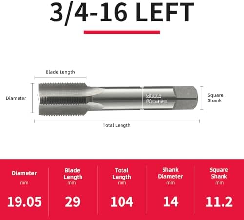 3/4-16 Left Hand Straight Flute Thread Tap Machine Tap HSS (High Speed Steel) Threading Tapping Repair Tools DRINYOUNG (3/4-16 Left)