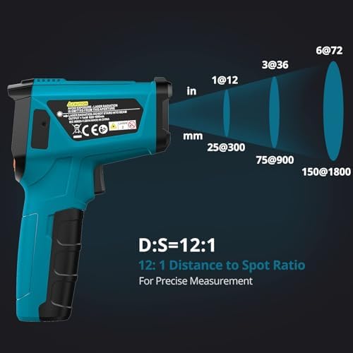 Tilswall Infrared Thermometer Gun, -58°F to 1472°F(-50~800°C), Sky Blue