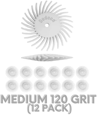 Dedeco Sunburst Radial Bristle Discs 12-Pack - 1-1/2" Curved Knife-Edge - White 120 Grit (Medium) - Aluminum Oxide for Polishing & Surface Finishing
