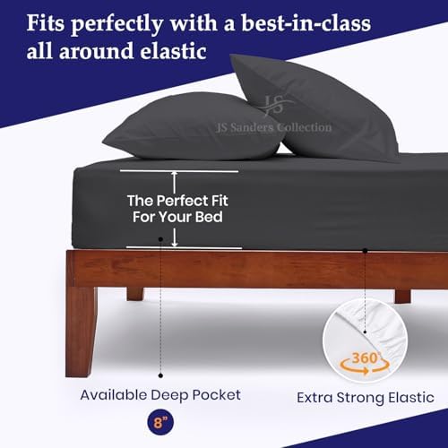 JS Sanders V Berth Boat Sheet 3 Pcs 600 TC Egyptian Cotton,Dark Gery