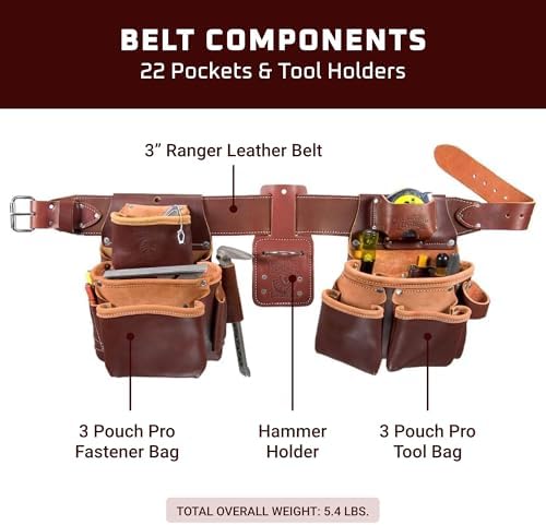 Occidental Leather Pro Framer Tool Belt Set with Double Outer Bag - Large - 22 Pockets & Tool Holders - Premium Top-Grain Leather - Made in USA