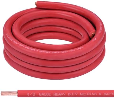 4/0 Gauge Battery Cable, 20FT Red 4/0 AWG Pure Copper Wire Welding Cable, for Automotive, Battery, Solar and Generator, Standard USA OFC Wire