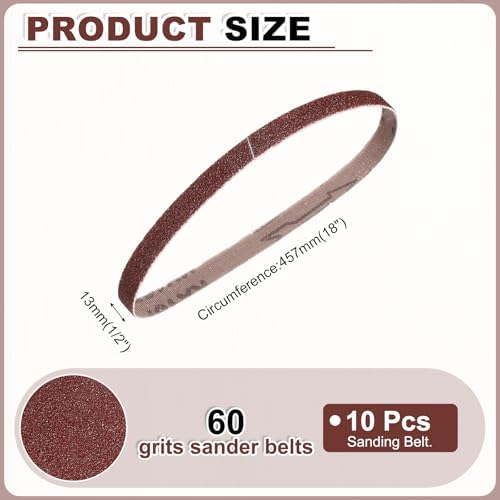 HARFINGTON 1/2 x 18 Inch Sanding Belts, 10 Pcs 60 Grits Aluminum Oxide