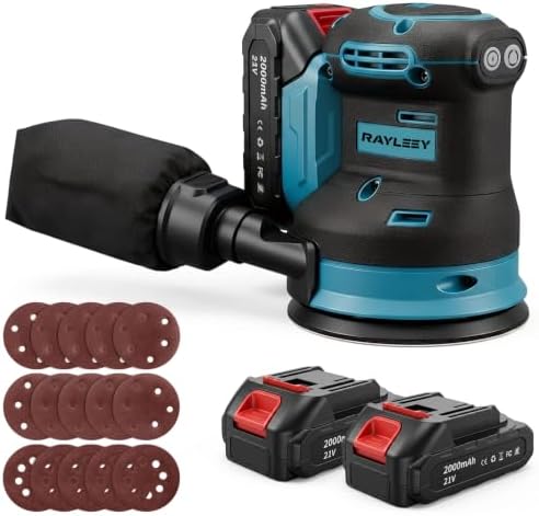 Cordless Random Orbital Sander 5 Inch Brushless Palm Sander with 2 Battery