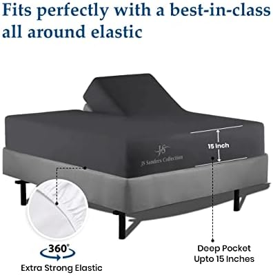 JS Sanders Collection Split Head Sheet Set Cal. King Size,Dark Grey