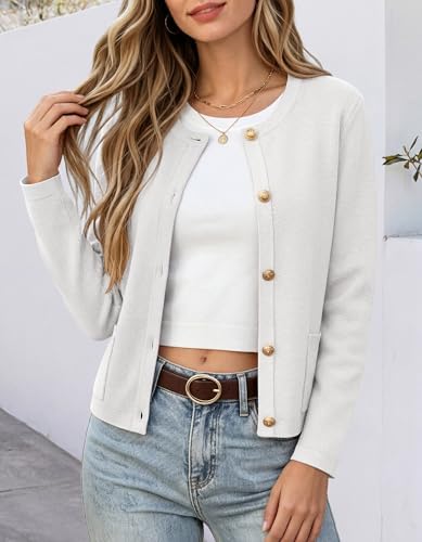 ANRABESS Women's Button Down Cropped Striped Cardigan Sweaters