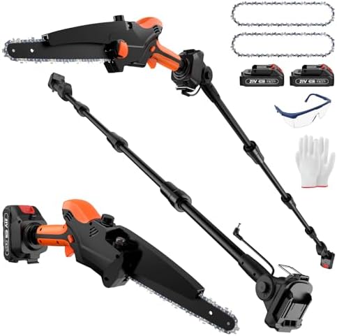 2-IN-1 Pole Saw & 8" Mini Chainsaw Battery Powered with 2 x 21V Batteries
