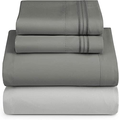 Nestl King Sheets Set - 4 Piece King Size Bed Sheets, Extra Soft, Double Brushed Bedding for King Size, 2 Tone Silver/Grey Set, Silver Fitted Sheet, Grey Flat Sheet, Grey Pillow Case