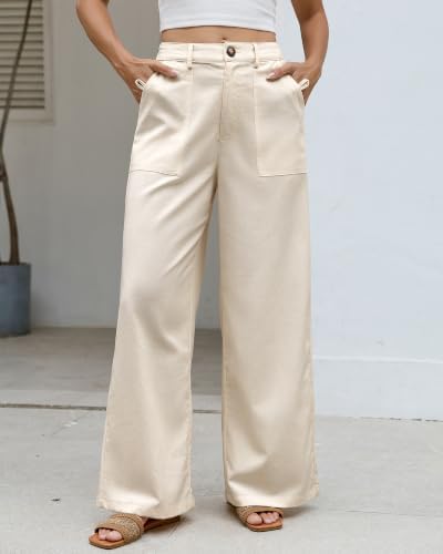 Bsubseach Womens Cotton Linen Pants Wide Leg Work Casual Pants