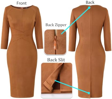 VFSHOW Womens Work Business Office Zipper Up Slim Bodycon Sheath Dress