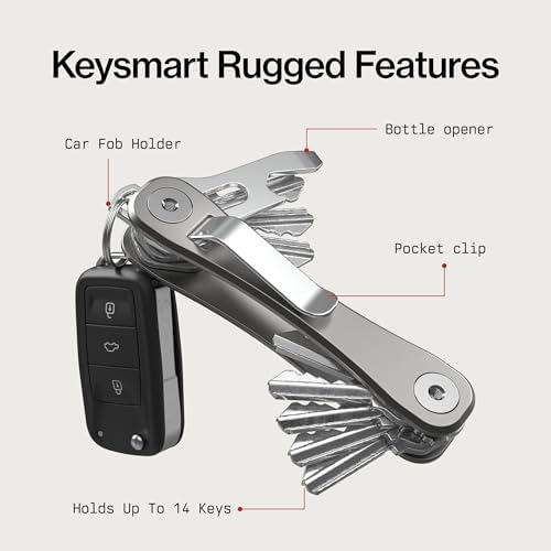 KeySmart Rugged Keychain Multitool Key Holder, Up to 14 Keys