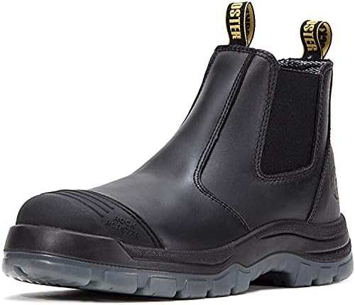 ROCKROOSTER Mens Work Boots, 6 inch Steel Toe, Pull On Safety Leather Chelsea Work Shoes Static Dissipative(AK227, AK222)