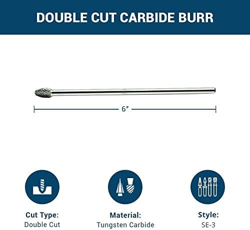 Benchmark Abrasives 6” Oval/Egg Shape Double Cut Tungsten Carbide Die Grinder Bits Metal Deburring Tool Rotary Burr, 1/4 Inch Shaft, Engraving Tool for Woodworking Shaping Carving (SE-3)