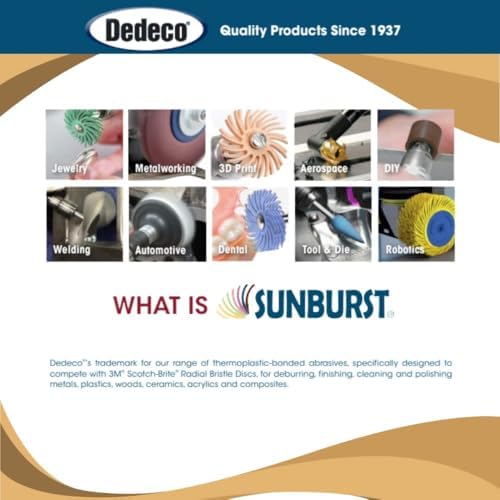Dedeco Sunburst Radial Bristle Discs 12-Pack - 4" Curved - 3/8" Arbor - Peach 2500 Grit (Extra-Fine, 6 Micron) - Aluminum Oxide for Polishing & Finishing