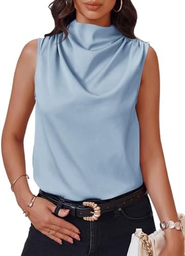 Cicy Bell Womens Mock Neck Satin Tank Tops Silky Business Casual Outfits