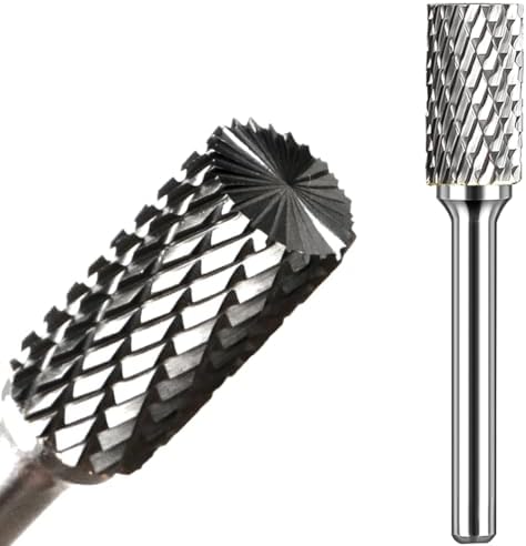 Carbide Burr Set 1/4" Shank SB-3 Die Grinder Bits Tungsten Double Cut Burr Bits (3/8" Cutter Dia X 0.86" Cutter Length) for Die Grinder Kits Metal Grinding Drilling Polishing (1pcs)