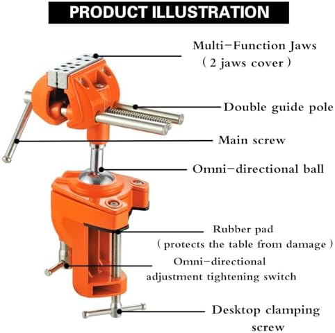 MAXMAN Clamp Bench Vise, 360° Cast Steel Swivel Base, Woodworking for DIY