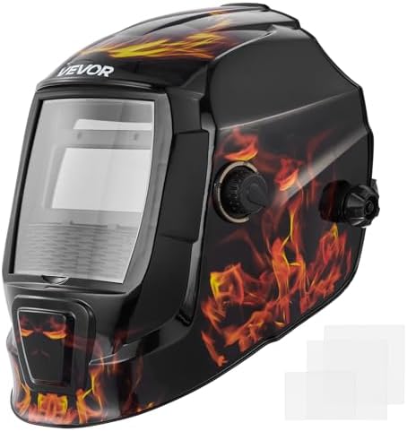 VEVOR Welding Helmet Auto Darkening, 3.66" x 1.69" True Color Welding Hood, Solar-Powered Welder Mask 2 Arc Sensors, Shade 4/9-13 for TIG MIG ARC Weld Grinding - CRIUS Series (Yellow Flame Pattern)
