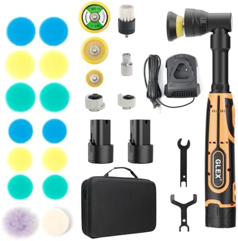 GLEX Cordless Mini Polisher, 12V Cordless Scratch Repairer, Mini Cordless Car Polisher with Polishing Pad and Wool Pad, Premium Set for Polishing, Sanding and Cleaning.