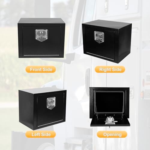Underbody Truck Box Steel Storage Tool Box,18 x 12 x 14 Tool Chest Organizer w/Lock and Keys For Pickup,Truck Bed, RV, Trailer,Heavy Duty Waterproof Black box