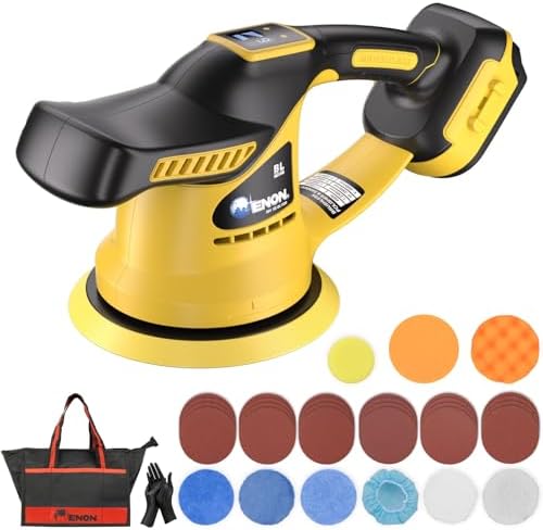 Brushless Cordless Car Buffer Polisher Kit Compatible with Dewalt 20V Battery Dual Action Random Orbital Polishing with 6-Speed for Auto Detailing, Waxing & Paint Correction（NOT Include Battery)