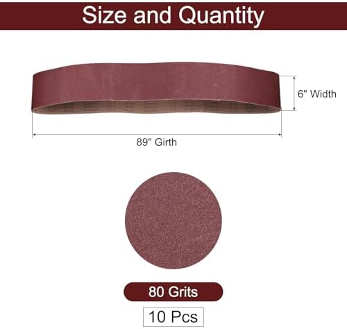 uxcell 10pcs 6" x 89" Sanding Belts 80 Grits Aluminum Oxide Abrasive Belt Sander Paper Sanding Papers for Metal Wood Grinding Polishing, Reddish Brown
