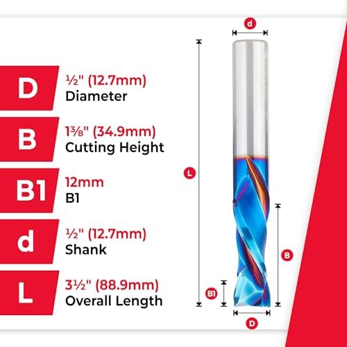 Amana Tool Spektra Extreme Tool Life Coated Solid Carbide CNC Compression Spiral Router Bit, 46193-K, 1/2 D x 1-3/8 CH x 1/2 Shank x 3-1/2 Inch Long