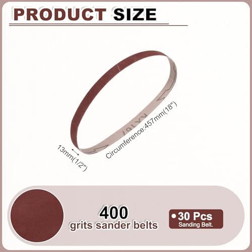 HARFINGTON 1/2 x 18 Inch Sanding Belts, 30 Pcs 400 Grits Aluminum Oxide