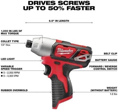 Milwaukee 2494-25 M12 5-Tool Combo Kit - Drill, Driver, Ratchet, Inflator, Light, (2) 2.0ah batteries, charger, and Tool Bag