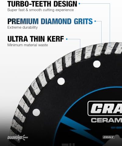 CRALY 7 Inch Super Thin Turbo Diamond Blade, 7/8 in Arbor, 7'' Diamond Stone Blade for Angle Grinder & Circular Saw, Diamond Cutting Wheel for Cutting Granite, Concrete, Brick, Marble, Masonry