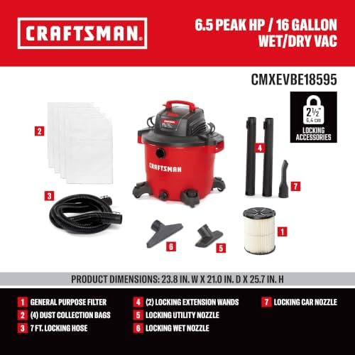 CRAFTSMAN CMXEVBE18595 16 Gallon 6.5 Peak HP Wet Dry Shop Vacuum