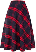 IDEALSANXUN Womens Plaid Wool Skirts Elastic Waist A-Line Pleated Tartan Long Skirts