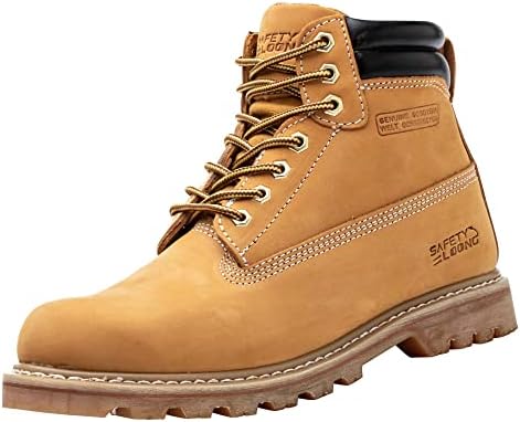 Steel Toe Work Boots for Men, 6-Inch Non Slip Comfortable Leather Waterproof Industrial Construction Safety Workboots